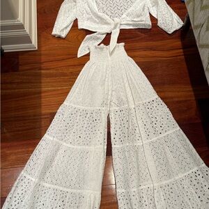 Chic White Eyelet Wide Leg Jumpsuit